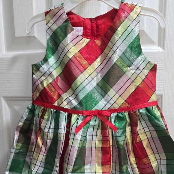 Bonnie Jean Red Coat with Gold Bow Accents and Plaid Dress Kid Size 4T - Picture 5 of 12